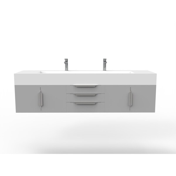Castello Usa Nile 72" Wall Mounted Gray Vanity With White Top And Brushed Nickel Handles CB-MC-72G-BN-2053-WH - main